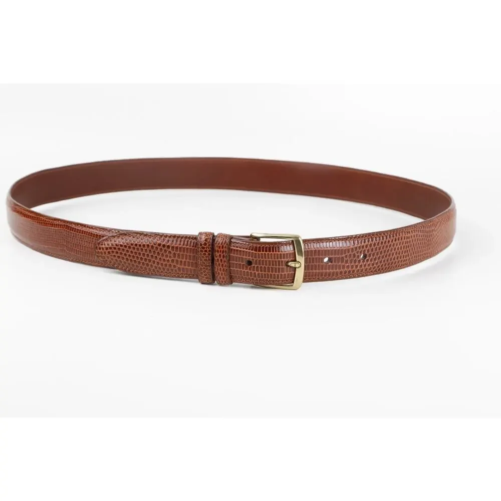 Coach Vintage Cognac Brown Lizard Embossed Leather Belt Brass Buckle Size 36 90